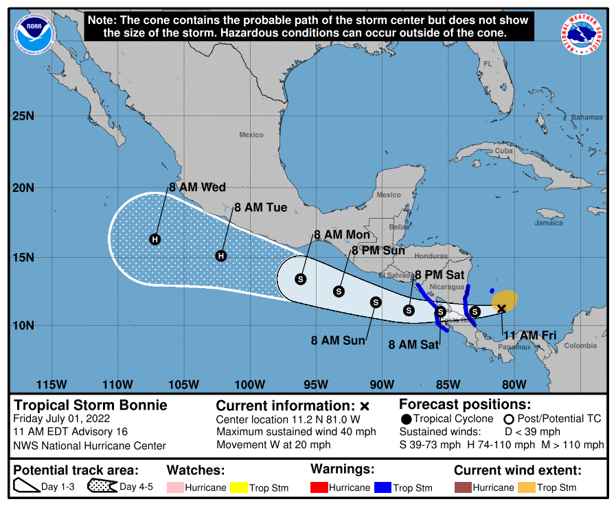 La tormenta tropical Bonnie se está formando y se dirige hacia América Central