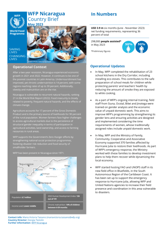 Resumen de país de WFP Nicaragua, mayo de 2023 - Nicaragua