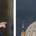 Nicaraguan President Daniel Ortega and the dome of the Vatican's St. Peter's Basilica are pictured in a combination photo. Twelve detained Nicaraguan priests were sent to Rome late Oct. 18, 2023, after an agreement with the Vatican, the Nicaraguan regime said. (OSV News photo/Oswaldo Rivas, Reuters/CNS file, Paul Haring)