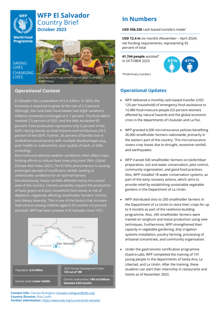 Informe de país del PMA El Salvador 2023 Mes de octubre. -salvador