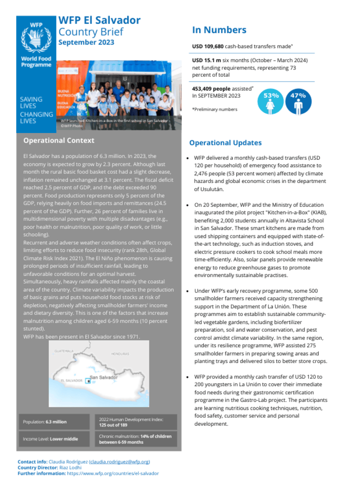 Informe de país del PMA El Salvador 2023 Septiembre. -salvador