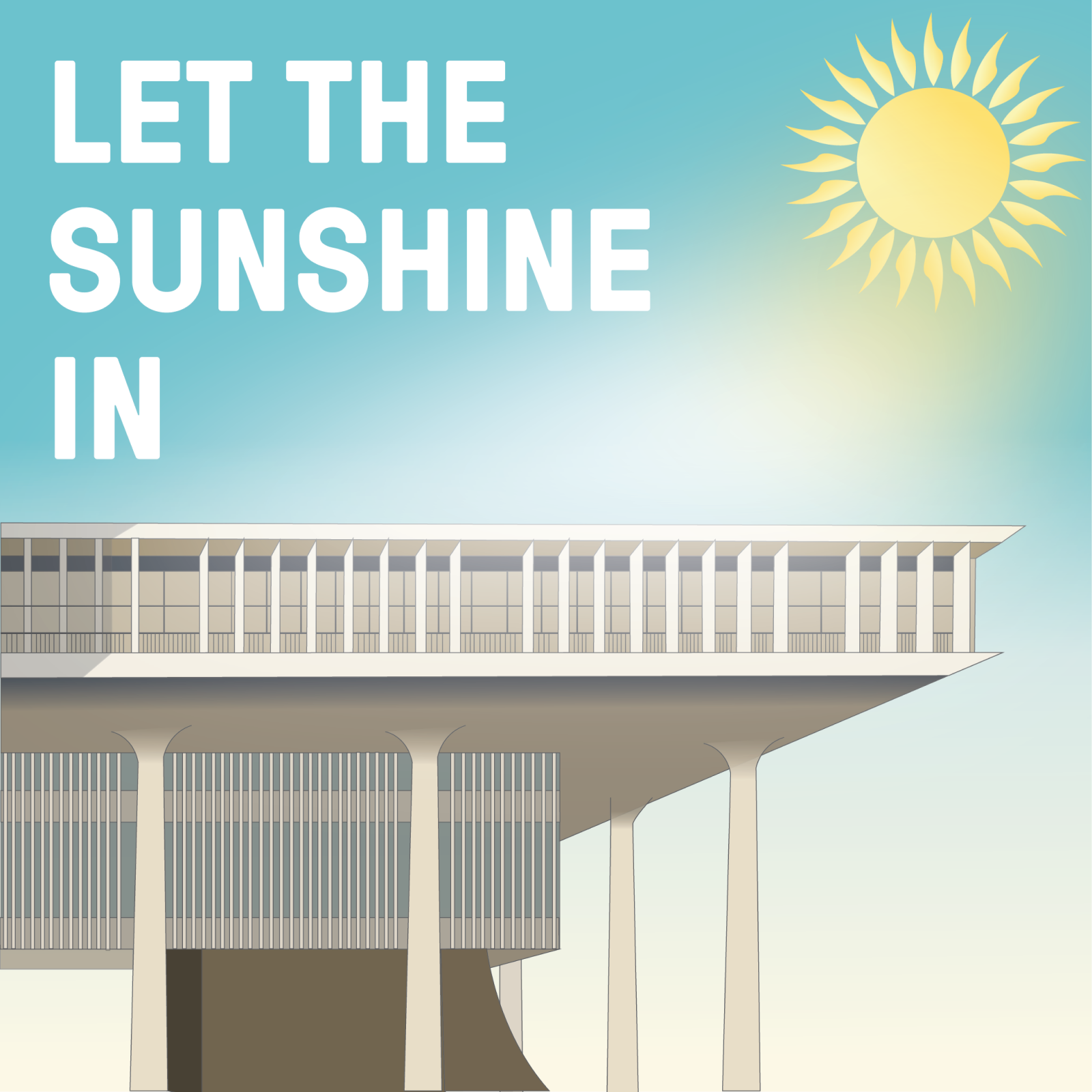 Ilustración de la capital de Hawaii con el sol brillando en el cielo