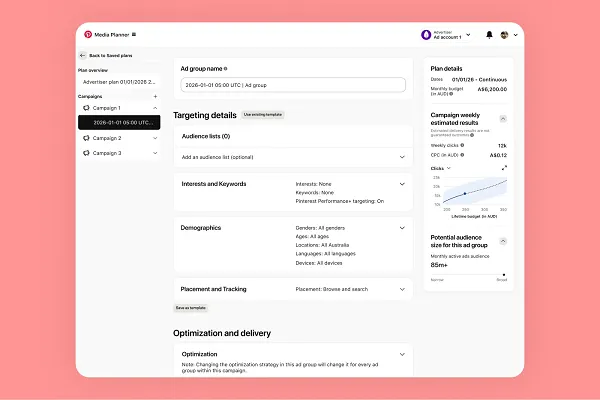 Planificador de medios de Pinterest