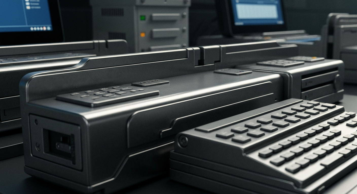 Una imagen cinematográfica extrema de relucientes servidores informáticos de nivel industrial, matrices de almacenamiento y equipos de red que transmiten el poder tangible y seguro de la infraestructura en la nube y el software empresarial de Microsoft sin el uso de ningún símbolo o texto financiero literal.