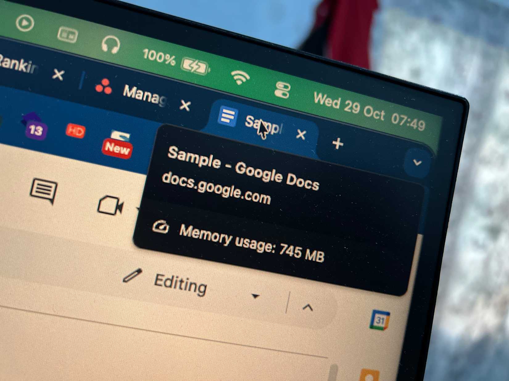 Uso de memoria de Chrome cuando se ejecuta Google Docs