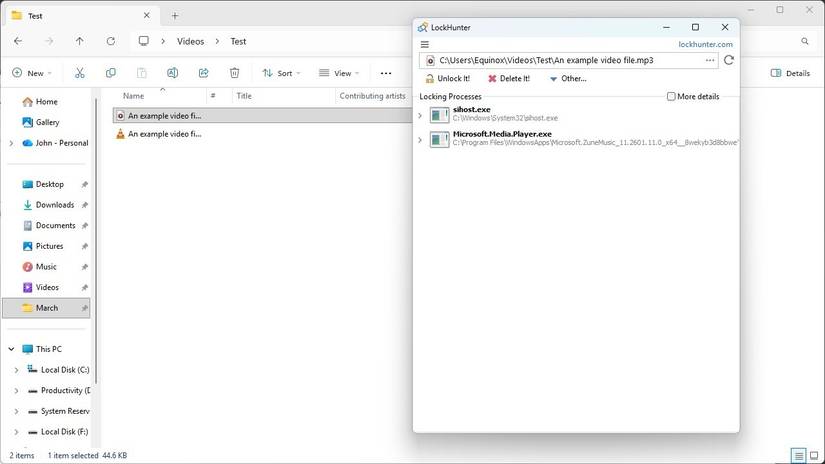 Lockhunter muestra qué aplicaciones utilizan un archivo MP3. 
