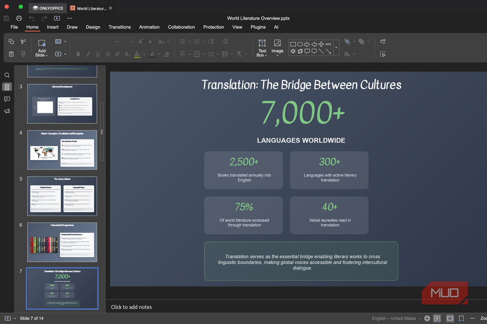 OnlyOffice se ejecuta en una Mac con un archivo de PowerPoint abierto